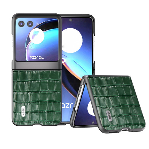 Motorola Razr+ 2023 ABEEL Crocodile Texture Genuine Leather Phone Case - Green